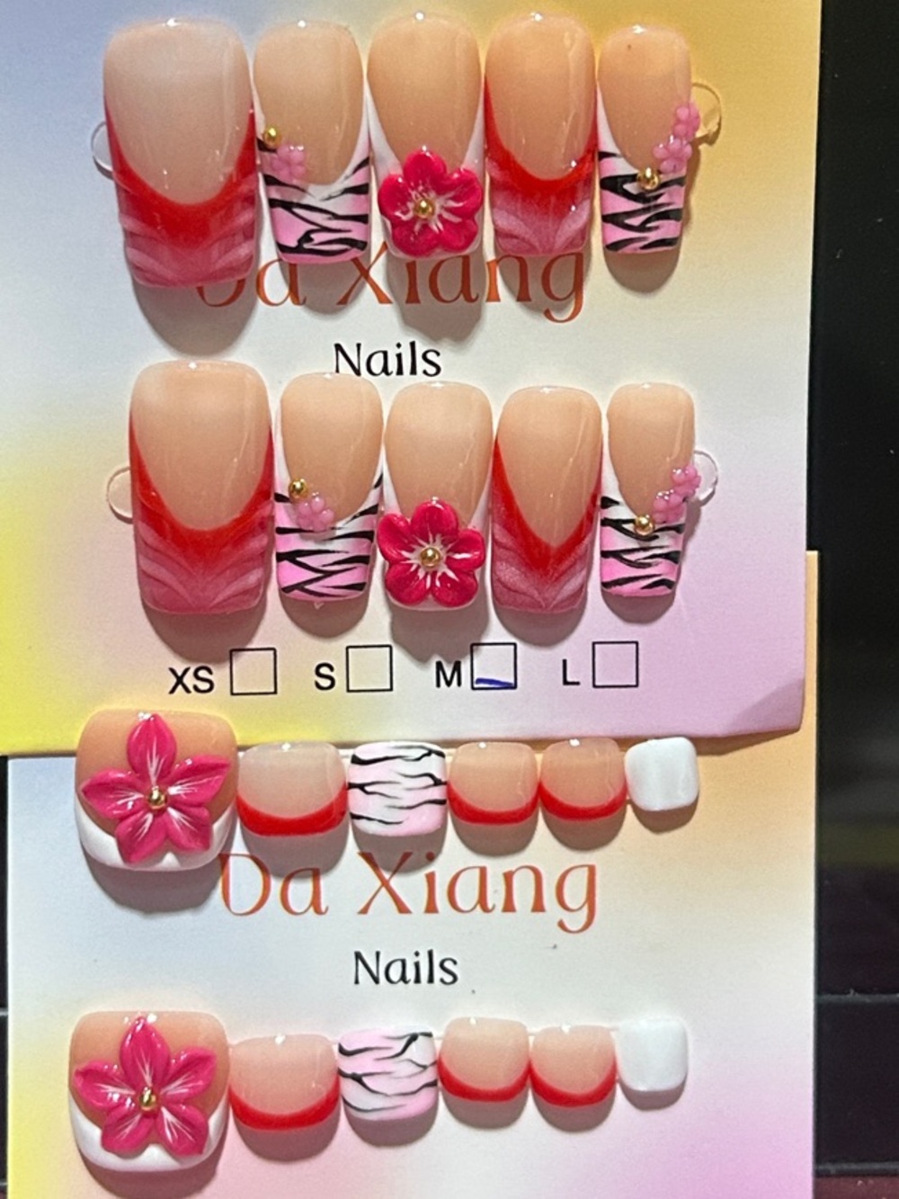 Pink & Red Floral Zebra Press-On Nail Set